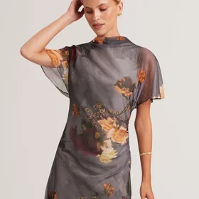 Ted Baker Noelha Printed Drape Neck Midi Kjole