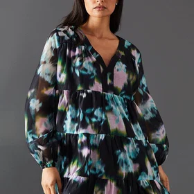 Warehouse Floral Print Organza Smock Dress