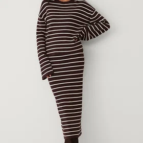 Ellos Collection Stripet Strikket Midi Kjole