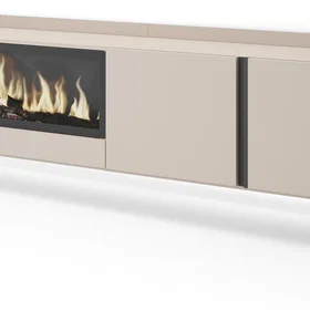 SKRAUT 729_30 Meuble TV effet bois beige avec effet cheminée XXL