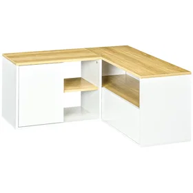 Homcom Banc TV d'angle en L 2 portes 3 niches chêne clair blanc