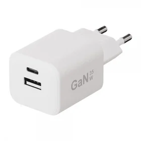 X2O GaN Dobbelt USB-C/USB-A Væglader med 1.2m Kabel 35W