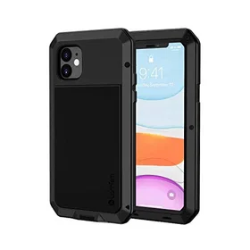 Lanhiem Étui Métal Robuste avec Verre Trempé pour iPhone 11