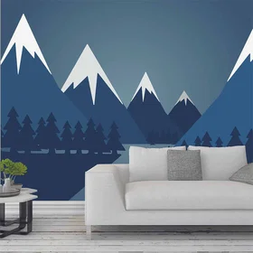 Origin Murals Snowy Mountain Valley Wall Mural in Blue
