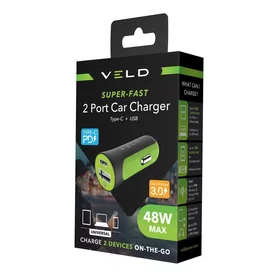Veld VC48DG 2-Port USB Car Charger with USB Type-C 48W