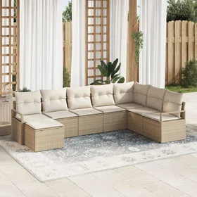 vidaXL Lounge Set with Cushions Beige Wicker 8 Pieces 3346501