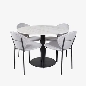 Venture Home Estri matgrupp med 4 Visby stolar Vit Marmor Ø106*H75