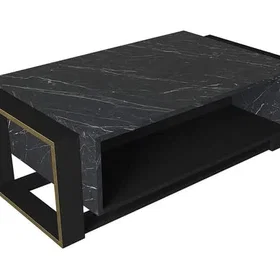 vente-unique.com Table basse avec 1 niche Effet marbre noir et doré