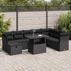 vidaXL Lounge Set 9 Delar med Dynor Svart Konstrotting 3327795
