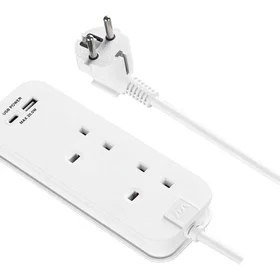 Masterplug TAEUR2UAC20 2-Way Power Strip with USB