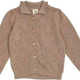 By Green Cotton Knit Pointelle Heart Cardigan Pähkinänruskea (Jr)