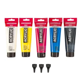 Royal Talens Amsterdam Standard Series Acrylic Paint Primary Colors + Black & Wh