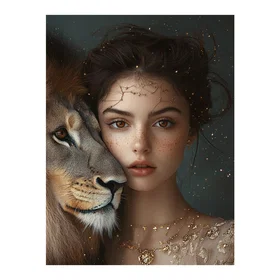UN Femme Lion Alu-Dibond Multicolore 30x40cm