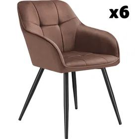 TecTake Marilyn Dining Chair Velvet-Look Brown/Black 6-Pack