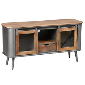 AltoBuy PALISSO Meuble TV 2 Portes Bois et Acier Patiné