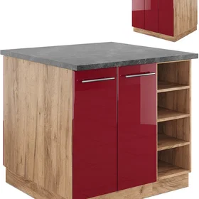 Vicco Fame-Line Îlot de cuisine Bordeaux brillant/Chêne doré 90cm