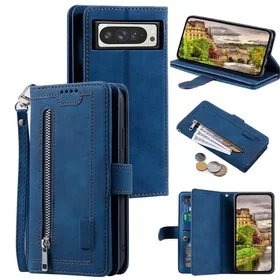 MTK PU Leather Wallet Case with Zipper and 9 Card Slots for Google Pixel 10 Pro 