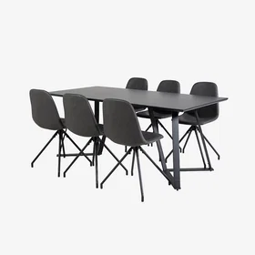 Venture Home Maggie matgrupp med 6 Penally stolar MDF|Polyeterskum|Polyuretan|Stål svart 180x90x75 cm