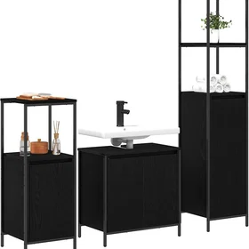 vidaXL Badrumsmöbelset 3 pcs Svart Ek Konstruerat trä 36 x 35 x 165 cm