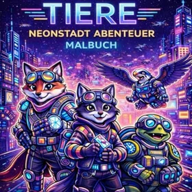 Cyberpunk Tiere – Neonstadt Abenteuer Färgläggningsbok