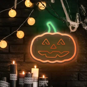 Neolia LED Neon Skilt Halloween - Orange Og Grønt Lys Med Græskar
