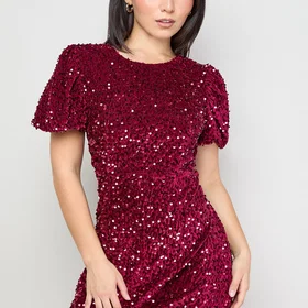 Oasis Petite Occasion Puff Sleeve Sequin Mini Dress