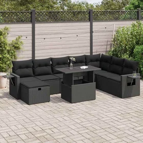 vidaXL Lounge Set med Dynor 9 Delar Faux Rattan Svart 3327875