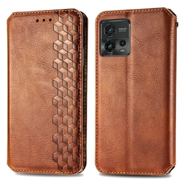 Läderskal Leather Case with Stylish Rhombus Imprint for Motorola Moto G72