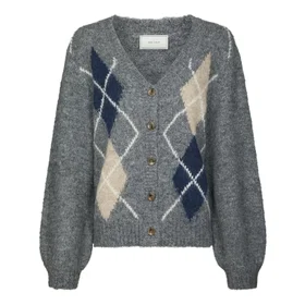 Neo Noir Beleney Check Fluff Cardigan Mørkegrå (Dame)