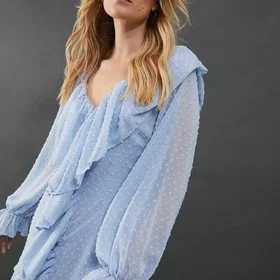 Warehouse Dobby Chiffon Ruffle High Low Hem Midi Dress