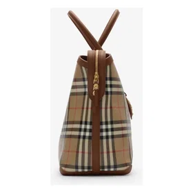 Burberry Medium Check Detail Leather Tote Bag