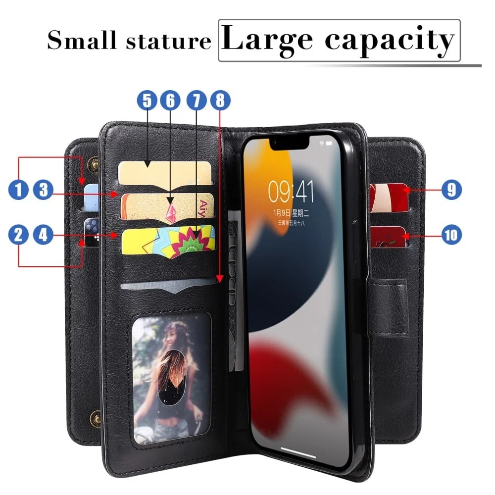 iPhone Wallet Case with 10 Slots for 15 Plus