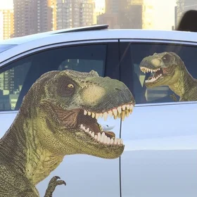 Thumbs Up! Ride med T-Rex Fönsterklistermärke