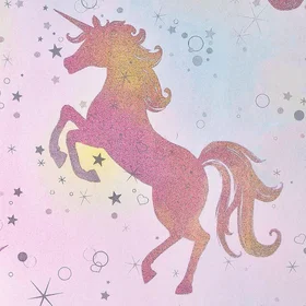Coloroll Be Dazzled Dancing Unicorn Rainbow Glitter Vinyl Wallpaper Pink