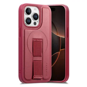 Inskal Hard Plast Case med Skinn Bakside & Fingerloop for iPhone 14 Pro