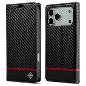 LC.IMEEKE Kunstlæder Flip Case with Carbon Fiber for iPhone 18 Pro Max/17 Pro Ma