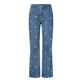 Pieces Flora Straight Emb High Waist Jeans (Women's)