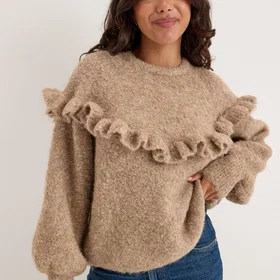 Pieces Ls O-neck Short Frill Knit Mekko