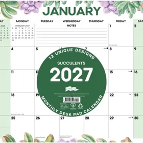 Willow Succulents Monthly Deskpad 2027 17" x 12"
