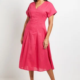Principles Linen Blend Pleat Detail Midi Dress
