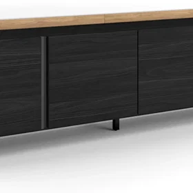 SKRAUT Meuble TV effet bois noir et chêne 207x35x61cm avec pieds