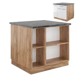 Vicco Fame-Line Îlot de cuisine blanc brillant/chêne doré 90cm avec tiroir