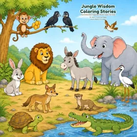 JUNGLE Wisdom Coloring Stories Färgläggningsbok för barn