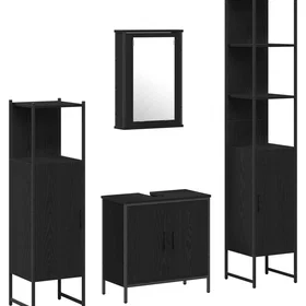 vidaXL Badrumsmöbelset 4 pcs Svart Konstruerat trä 33 x 33 x 185,5 cm 3334435