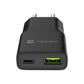 Natec Ribera GaN slim 1× USB-A + 1× USB-C Väggladdare 20W