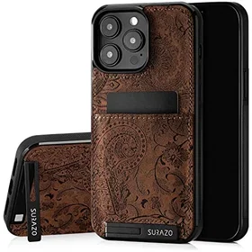 SURAZO Läderfodral med Stativ och Nyckelring för Apple iPhone 15 Pro Max