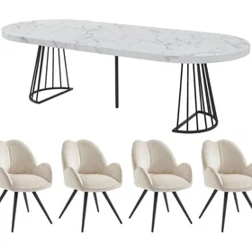 FIRELA Spisesett med GULSUN stoler Hvit og beige marmoreffekt