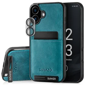 SURAZO Läderfodral med Stativ och Kortfack för iPhone 16