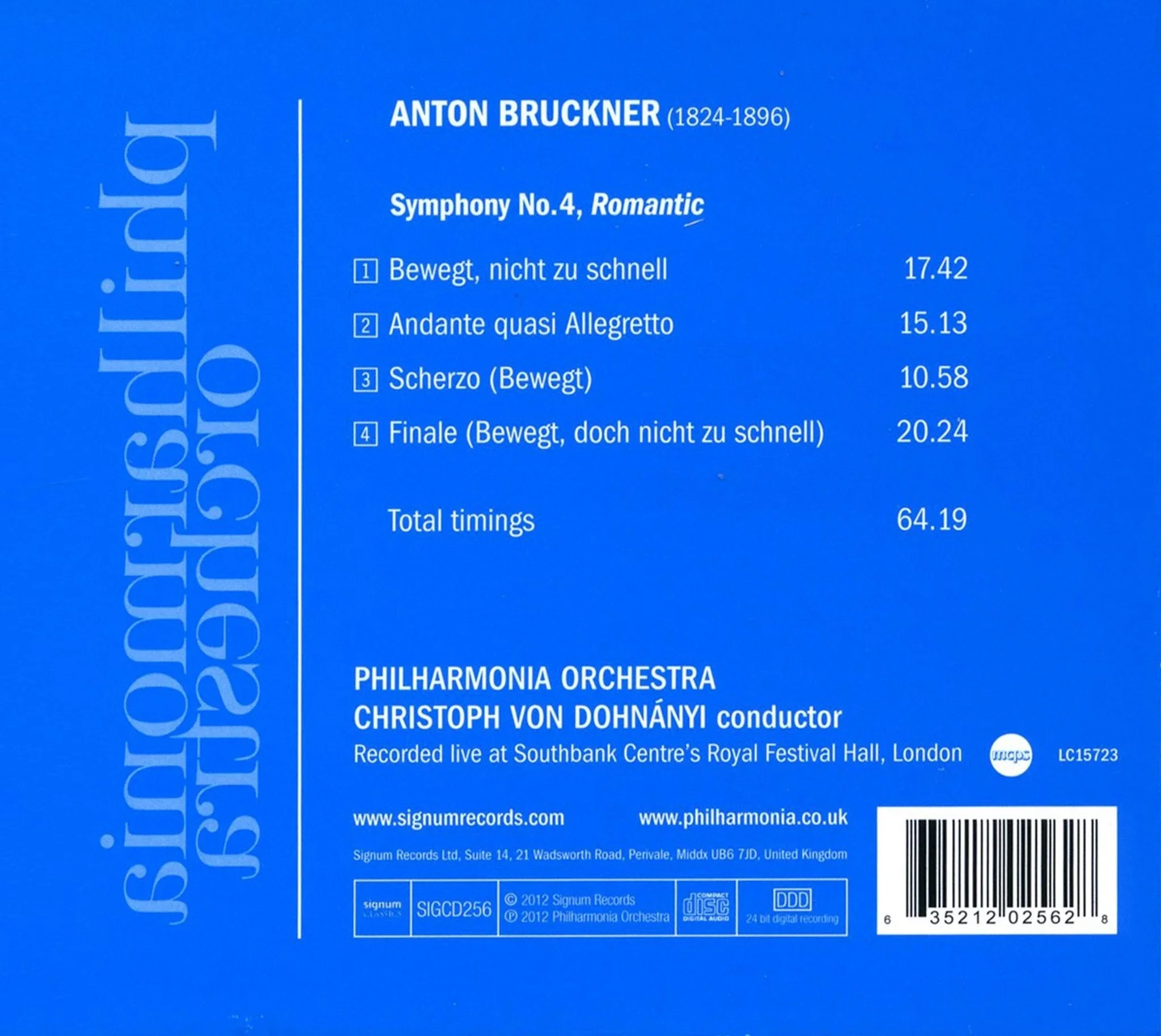 Philharmonia Orchestra Bruckner: Symphony No.4 CD