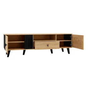 REDOM Meuble TV panneau de particules et verre avec LED beige